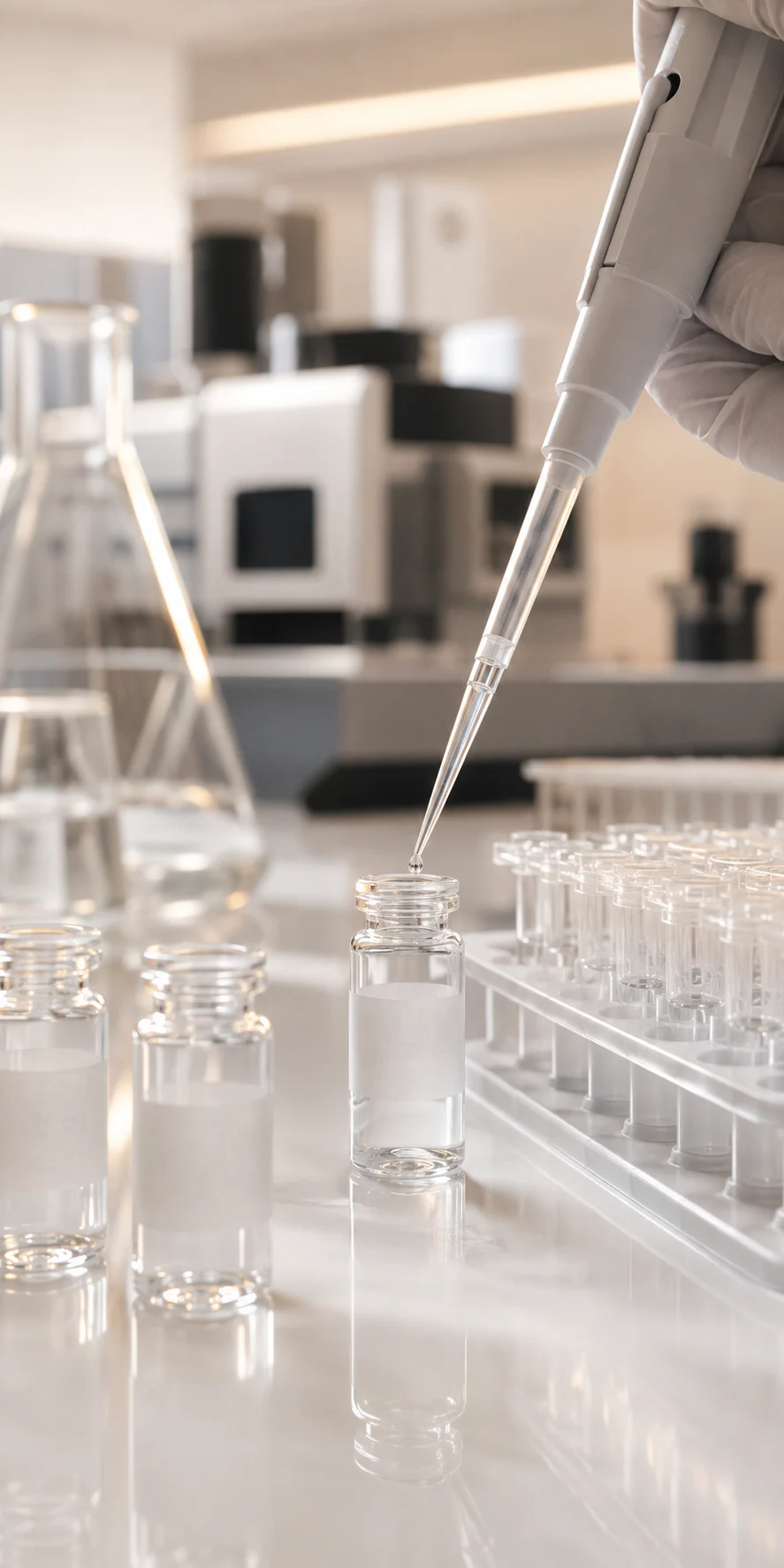 Pipette working over a vial in a research laboratory
